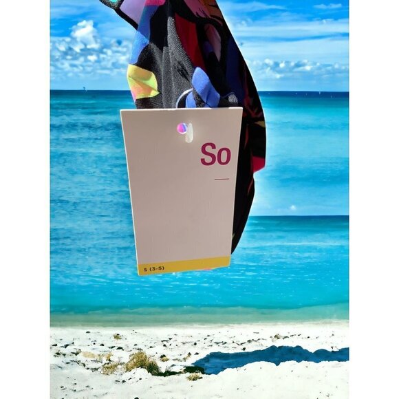 SO Mix & Match Floral Ruffle Midkini Top Girls Size Small Hyper Black NEW - Picture 3 of 5